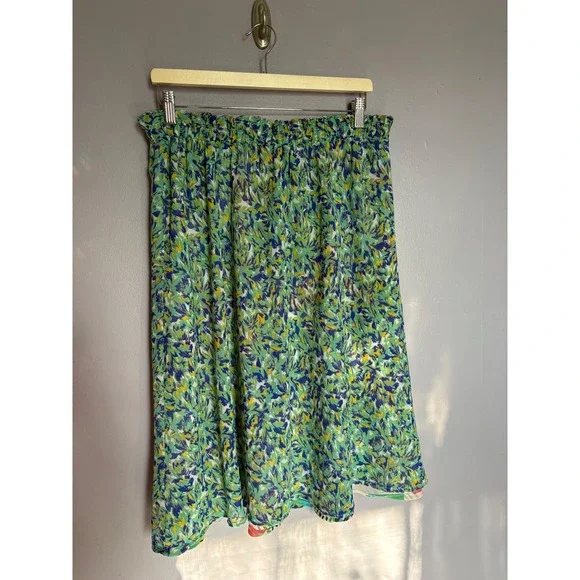 Reversible Tropical Feather Abstract Floral Midi Skirt Vacation Summer Travel M - Picture 4 of 7